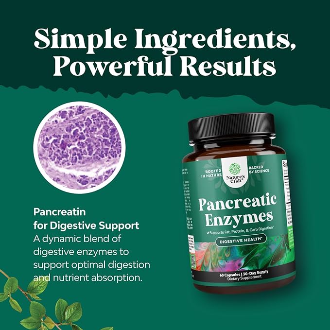 Pancreatin Digestive Enzymes for Digestive Health-Pancreatic Enzymes for Humans with Fat Carb & Protein Digestive Enzymes for Women and Men - Protease Amylase & Lipase Enzymes for Digestion 60ct (2pk)
