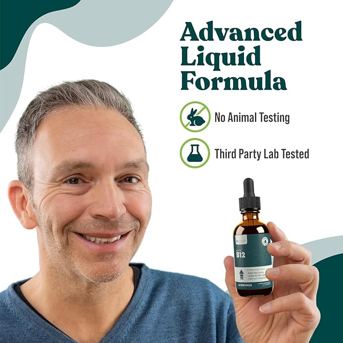 Active B-12 Liquid B12 Supplement, Supports Energy and a Healthy Nervous System - Convenient Liquid Dropper Absorbs Fast & Tastes Great
