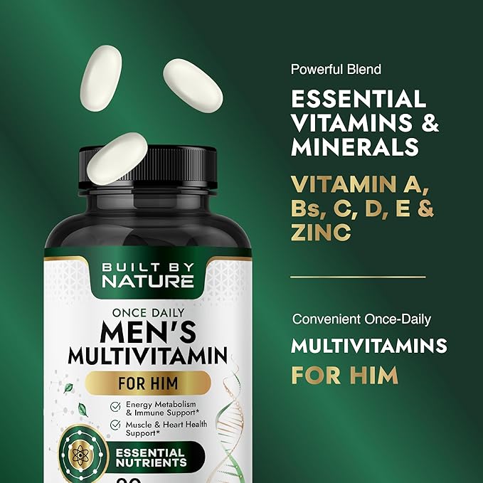 Built by Nature Multivitamin for Men – Mens Multivitamins & Vitamins for Men – Daily Immune, Energy & Heart Health Support – Once Daily Mens Multivitamin Supplement – 90 Tablets