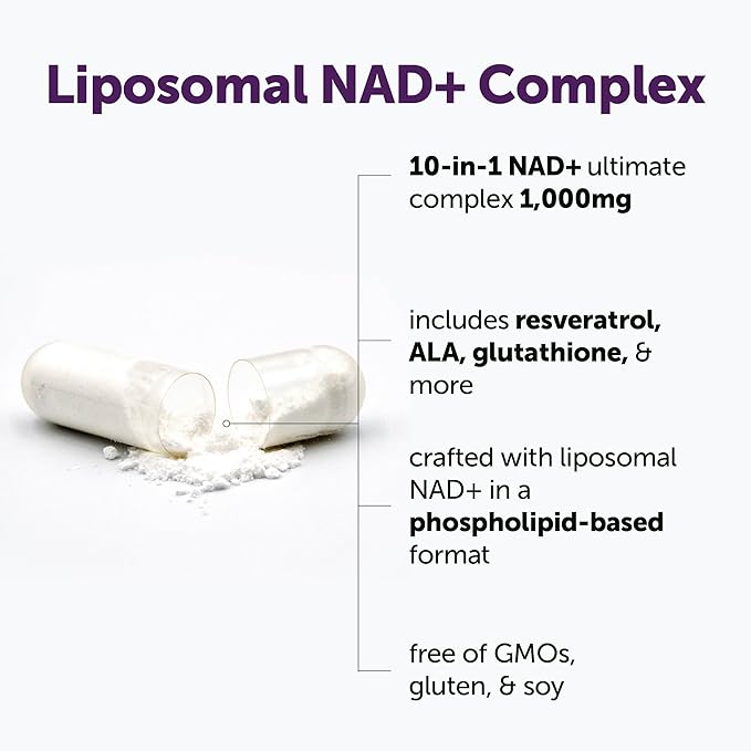 Micro Ingredients Liposomal NAD+ Ultimate Complex 1,000mg | 60 Veggie Capsules | NMN Pathway Formula | 10-in-1 with Resveratrol, Glutathione, & Astaxanthin | NAD Supplement for Women & Men