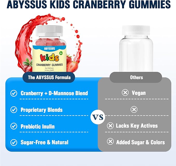 ABYSSUS Cranberry Gummies for Kids, D-Mannose with Cranberry Supplement, Elderberry & Vitamin C & Zinc, Urinary Tract Health & Immune Support, 60 Count