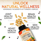 Turmeric Curcumin Supplement 2600mg - 95% Curcuminoids with Organic Turmeric & BioPerine Black Pepper for Best Absorption, Nature's Vegan Joint Support, Non-GMO Tumeric, Bottled in USA - 180 Capsules