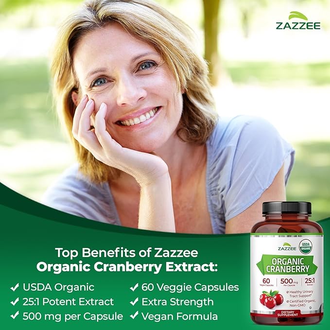 Zazzee Urinary Tract Cleanse Bundle | Fast Acting Probiotic Cranberry D Mannose Powder Plus USDA Organic Cranberry Extract Capsules for Women | Non-GMO Vegan & ISO Lab Tested
