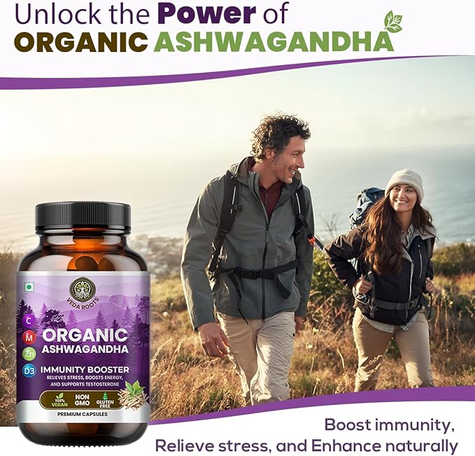 Ashwagandha KSM 66 Pure Organic Root Powder Extract Ayurvedic Supplement - Focus, Mood Support, Increase Energy, Strength, 600mg of Natural KSM66 for Superior Absorption - 60 Capsules