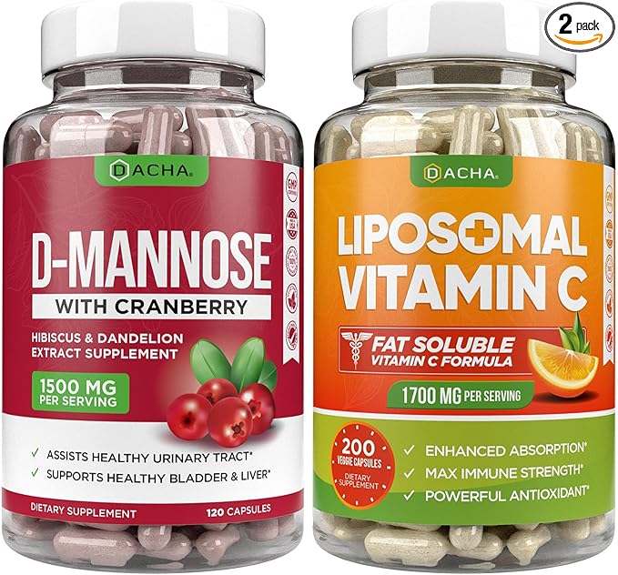Ultimate Urinary Tract Health Bundle – D Mannose and Liposomal Vitamin C, with Cranberry, Ascorbyl Palmitate, Enhanced Absorption Formula, Detox, Dietary Supplement, Bladder Support