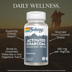 SOLARAY Activated Charcoal Supplement - 280mg per Serving, Coconut Source, for Men & Women, Inner Cleansing & Digestive Tract Support for Adults, Non-GMO, Vegan, & Lab Verified - 90 Count VegCaps