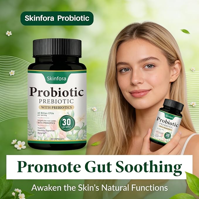 Skin Probiotics Gut-Skin Care Routine Supplement Face Probiotics, Non-GMO, Vegan - 60 Capsules