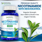 Generic Natural Vitamin Nicotinamide with Resveratrol 600mg (Vitamin B-3) 120 Veggie Capsules Gluten Free & Non-GMO