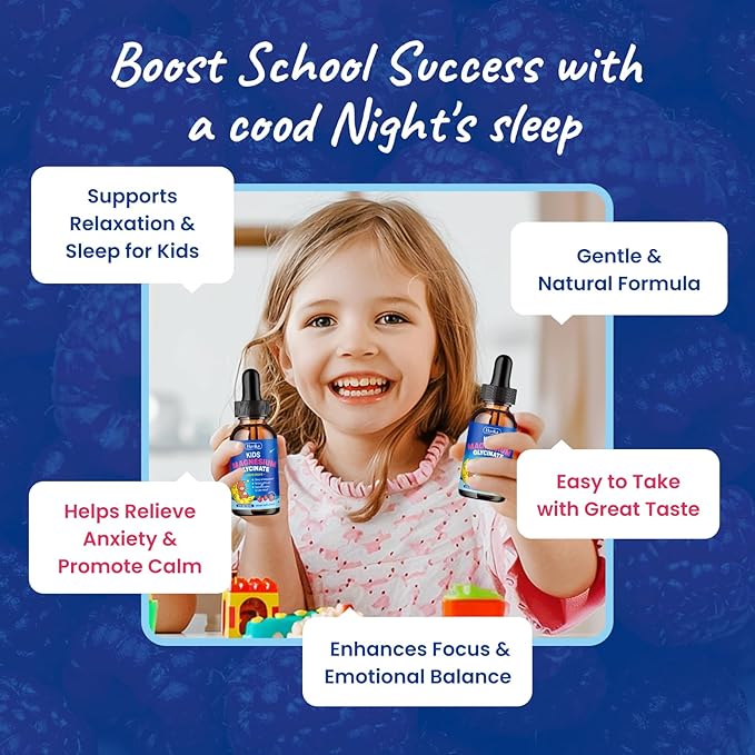 2 Pack Magnesium Drops for Kids - with L-Theanine Omega-3, Vitamin B6, D3, Zinc - Kids Magnesium Glycinate Liquid for Sleep, Relaxation, Calm & Focus - Raspberry Flavor