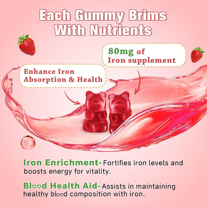 90 Count | Iron Supplement for Women, Men & Kids, Iron Gummies for Iron Deficiency & Anemia with Vitamin C B6 B12,Folate-Iron Supplement Support Bl♡♡d Oxygen & Energy Boost, Vegan,Non-GMO &Gluten Free