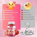 Iron Gummies for Women & Kids, Sugar Free with Vitamin C, 20mg Gentle Iron for Whole Family, Non-Constipating, Blood Builder B12 & Folate, Energy Support, Strawberry 60 Count