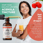 Acerola Tincture (Vitamin C), Organic Acerola Extract (Malpighia Glabra) Dried Berry for Blood, Heart, Arteries, Non-GMO in Cold-Pressed Organic Vegetable Glycerin, Florida Herbs Supplements