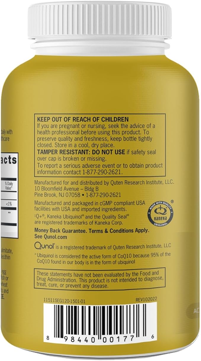 Qunol 100mg Ubiquinol, Powerful Antioxidant for Heart & Vascular Health, Essential for Energy Production, Natural Supplement Active Form of Coq10, 120 Count