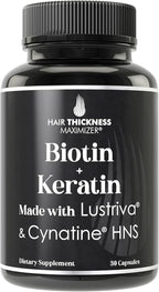 Lustriva Hair Growth Supplement + Cynatine HNS Keratin - 2 Clinically Proven Ingredients in 1 Capsule. Biotin 10000mcg and Soluble Keratin. Vitamins for Hair & Skin. Supplements for Women & Men