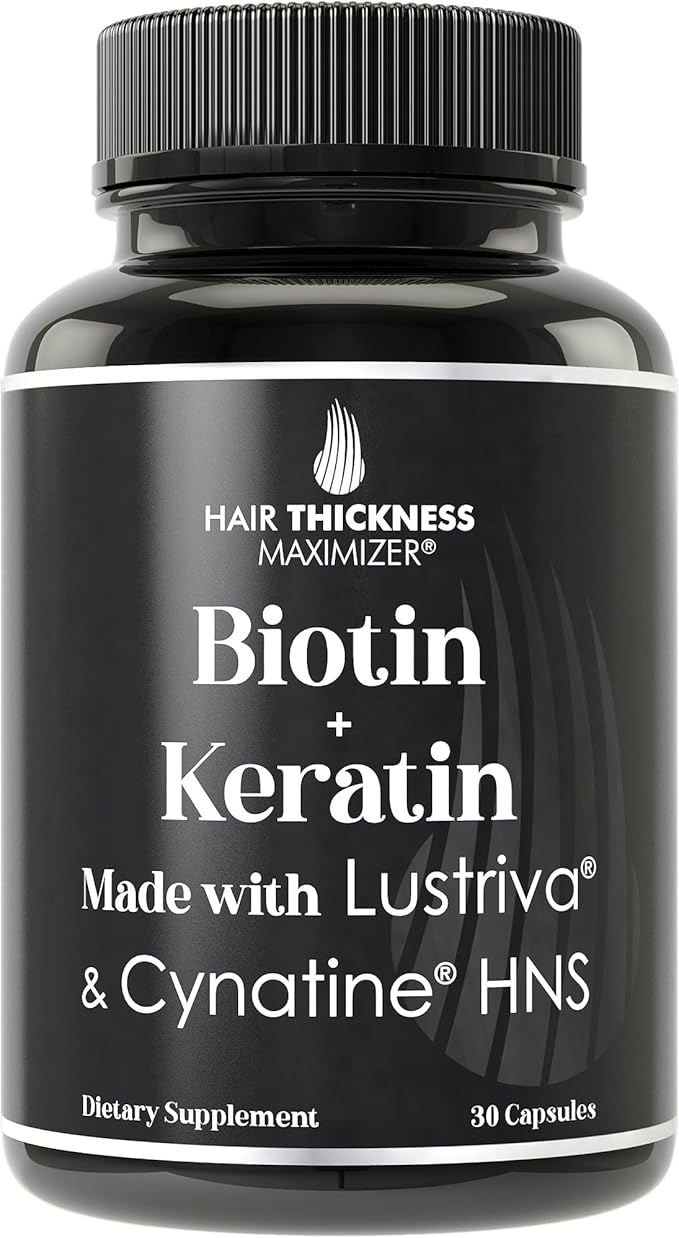 Lustriva Hair Growth Supplement + Cynatine HNS Keratin - 2 Clinically Proven Ingredients in 1 Capsule. Biotin 10000mcg and Soluble Keratin. Vitamins for Hair & Skin. Supplements for Women & Men