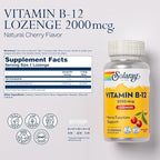 SOLARAY Vitamin B12 2000 mcg Lozenges - No Sugar, Natural Cherry Flavor Vitamin B 12 Supplement for Nerve Function, Energy and Red Blood Cell Support - Lab Verified, Vegan - 90 Servings, 90 Lozenges
