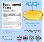 Triple Strength Omega 3 Fish Oil 3000mg - High Potency Omega 3 Supplement for Women and Men, Burpless Lemon Flavor Fish Oil - 2250mg Essential Fatty Acids with DHA & EPA, Wild Caught, 180 Softgels