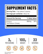 BulkSupplements.com Sodium Citrate Powder - Sodium Citrate Food Grade, Emulsifier, Flavor Enhancer - Gluten Free, 3g per Serving, 100g (3.5 oz) (Pack of 1)