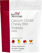 Bariatric Advantage Calcium Citrate Chewy Bites 500 mg - Highly Absorbable & Digestible - Vitamin D3 - Easily Chewable Calcium Supplement - Assorted Fruit - 90 Count