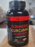 ML Naturals Organic Turmeric Curcumin – 1,800mg, Root Extract 300mg - 120mg Organic Ginger & 15mg Black Pepper (Per Serving) - 90 Vegetable Capsules – Non-GMO