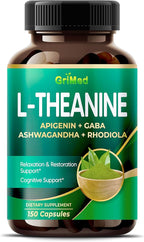 GriMed L-Theanine 11,900mg- X10 Power with Apigenin, GABA Ashwagandha, Rhodiola - Relaxation & Restoration Focus and Memory (150 Count (Pack of 1))