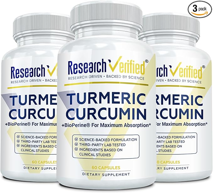 Research Verified Turmeric Curcumin Supplement with Black Pepper (BioPerine) - High Potency Curcumin - Antioxidant, Joints & Daily Wellness - 60 Vegan Turmeric Capsules - Made in USA - 3 Month Supply