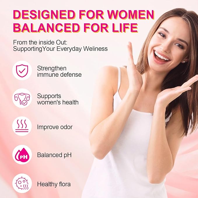 Feminine Probiotics Gummies, Slippery Elm for Women, Vaginal Health Supplement for pH Balance, Odor Control, Yeast Balance, Flora Immune Support, Suagr-Free, Veagn, Pineapple Flavor, 60 Count