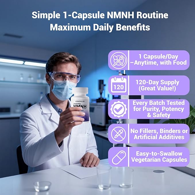 Pure NMNH Supplement Capsules: More Effective Than Nicotinamide Riboside | Boost Cellular Vitality, Anti-Aging & Energy | Vegan, Non-GMO | 120 Capsules (60 Servings)