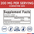 Terranics CoQ10 200mg, Coenzyme Q10 Supplement with Extra Virgin Olive Oil for Enhanced Absorption, Made in USA, Supports Heart Health, Antioxidant Protection, Energy Production, Non-GMO, 240 Softgels