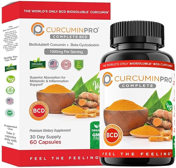curcuminpro Complete BCD | 30 Day Supply | World's Only BioSoluble Vegan Beta Cyclodextrin & Organic Turmeric Curcumin | Natural Joint & Muscle Support | Vegan | 60 Count