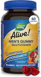 Nature's Way Alive! Men’s Multivitamin Gummies, Daily Gummy Vitamin for Men, Supports Cellular Energy Metabolism, Immune Health, Muscle Function*, with Vitamins A, C, D3, Zinc, Vegetarian, 60 Count