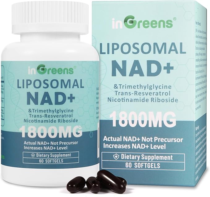 inGreens Liposomal NAD+ Supplement 1800 mg with Nicotinamide Riboside, Trans-Resveratrol & Trimethylglycine – NAD+ Nutrient Support Formula, High-Potency Liposomal Softgels, 120 Count