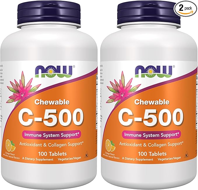 NOW Supplements, Vitamin C-500, Antioxidant Protection*, Orange Juice Flavor, 100 Chewable Lozenges (Pack of 2)