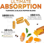 Turmeric Curcumin Supplement - 95% Curcuminoids with Organic Turmeric & BioPerine Black Pepper for Best Absorption - Daily Joint & Immune Health Support, Vegan, Non-GMO, Bottled in USA - 120 Capsules