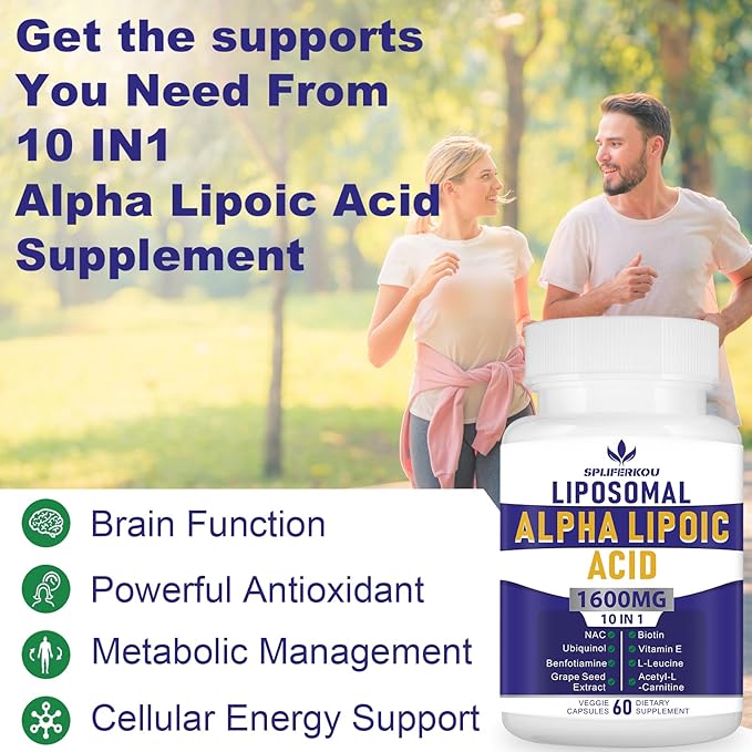 Liposomal Alpha Lipoic Acid 1600mg per Serving, ALA Supplement for Antioxidant Health,Energy and Metabolism, 60 Capsules