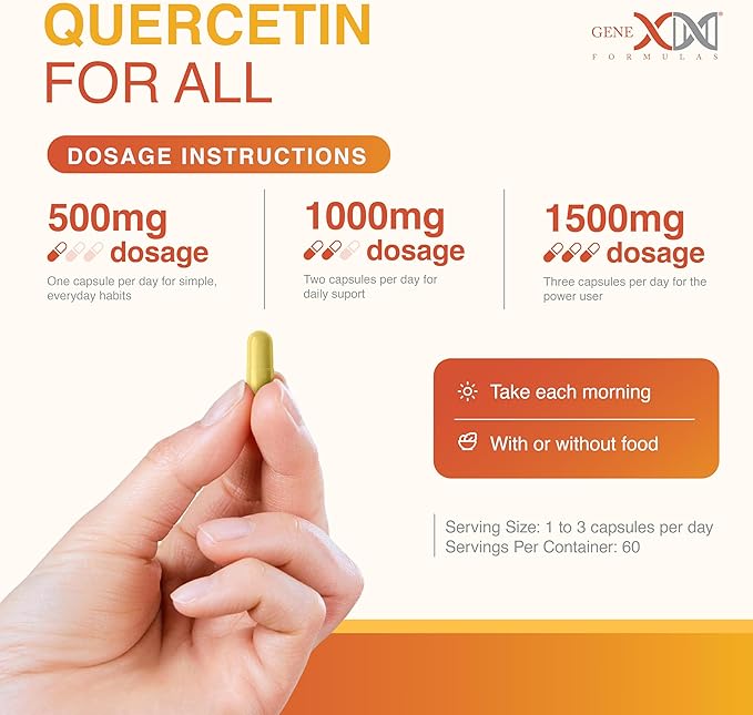 Genex Formulas Quercetin 500mg -60 Capsules for 60 Day Supply - Supplement for Immune Support, Antioxidant and Allergy Protection, Non-GMO, Gluten-Free