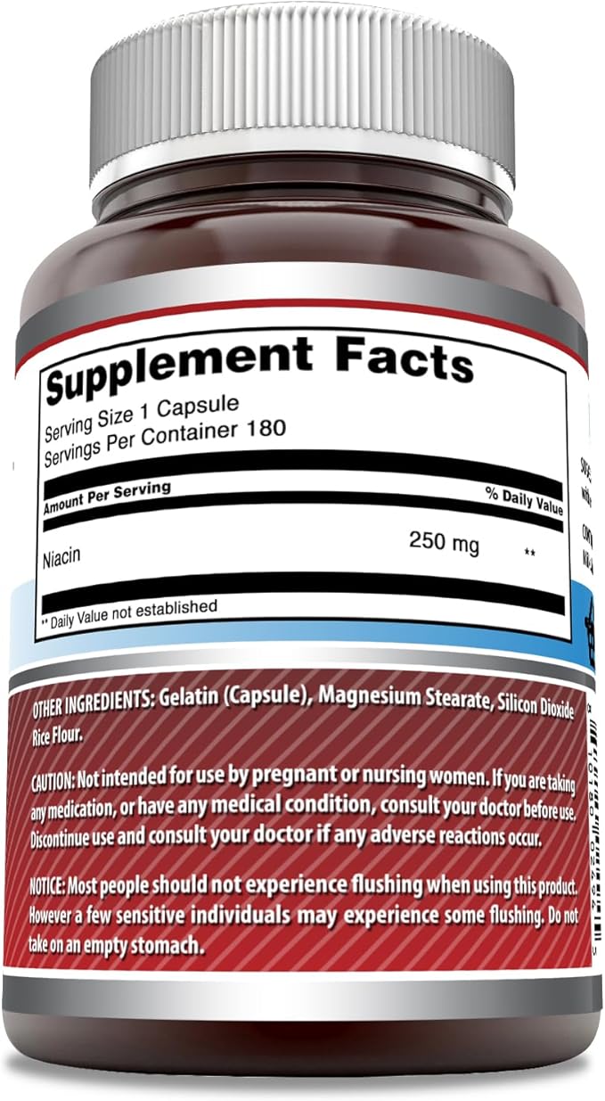 Amazing Formulas Niacin(Vitamin B3) 250 mg 180 Capsules Supplement | Non-GMO | Gluten Free | Made in USA