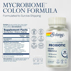 SOLARAY Mycrobiome Probiotic Colon Formula, Vegan, Digestive Function, Colon Health, and Immune System Support, 50 Billion CFU, 18 Strains, Prebiotic Inulin, 60-Day Guarantee, 30 Servings, 30 VegCaps