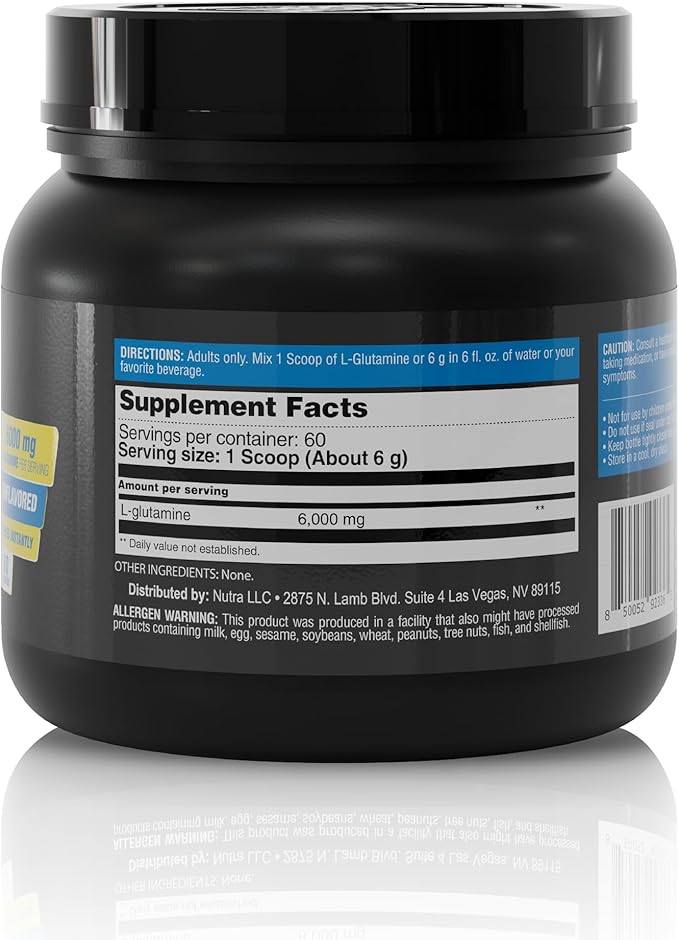 L-Glutamine Premium Powder - 6,000 mg per Serving for Muscle Recovery - Unflavored, Vegan, Non-GMO, Gluten-Free, Dairy-Free, 60 Servings for Improved Performance and Faster Recovery