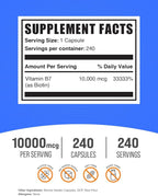 BulkSupplements.com Biotin 10000mcg Capsules - Biotin Supplement, Biotin Vitamins for Hair, Skin and Nails, Vitamin B7 - Gluten Free, 1 Capsule per Serving, 240 Capsules (Pack of 1)