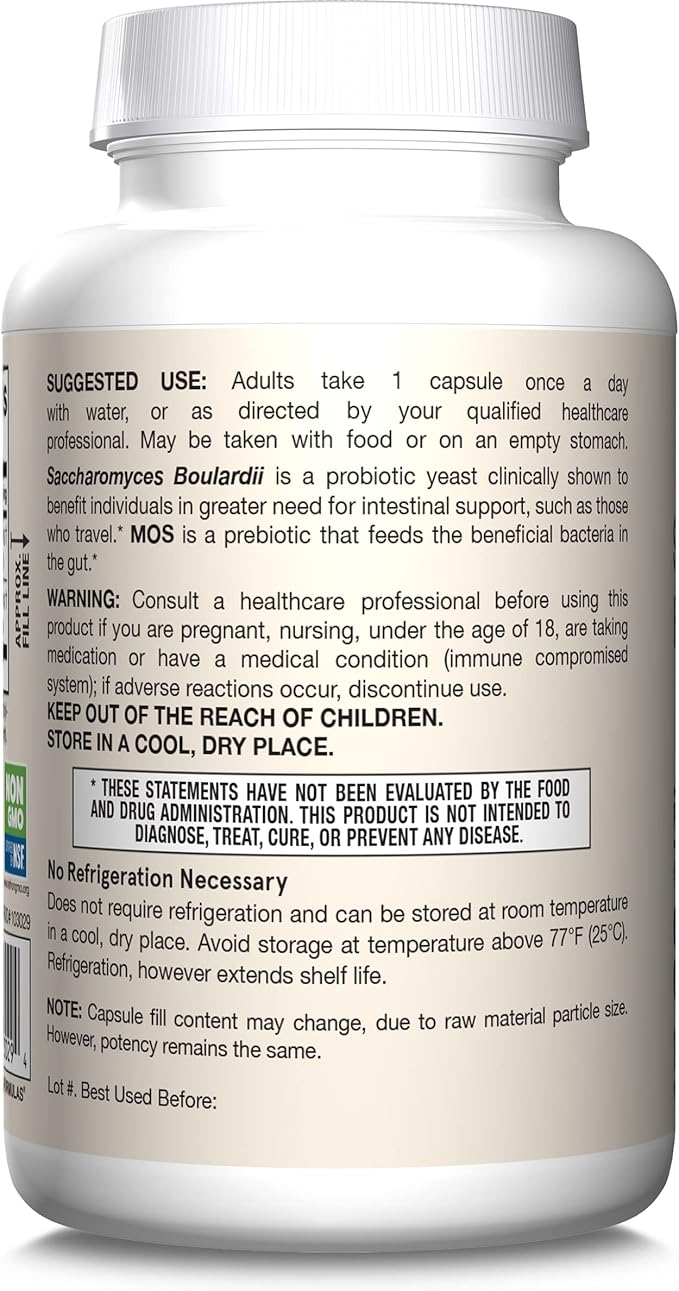 Jarrow Formulas Saccharomyces Boulardii+MOS Probiotics for Digestive Health & Intestinal Tract Support-5 Billion CFU Per Serving-180 Delayed Release Caps - Probiotic+Prebiotic-180 Servings,(Pack of 2)