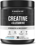 Jacked Factory Creatine + Glutamine - Creatine Supplement with L-Glutamine for Muscle Recovery, Muscle Growth, Increased Strength, Enhanced Energy Output, and Gut Health - 30 Servings, Blue Raspberry