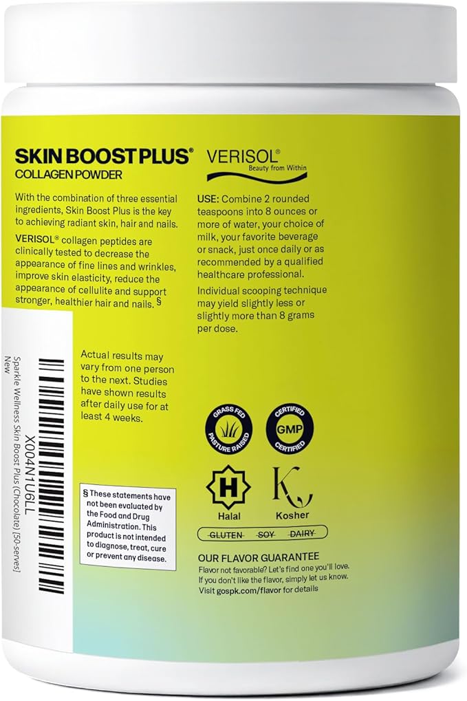 Sparkle Wellness VERISOL Bioactive Hydrolyzed Collagen Peptides | Collagen Powder Supplement with Vitamin C & Hyaluronic Acid for Hair, Skin, and Nail Health | Skin Boost Plus (Chocolate) [50-Serves]