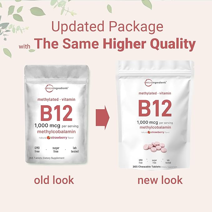 Micro Ingredients Vitamin B12 1,000 mcg | Methylcobalamin – 365 Chewable Tablets | Fast Dissolve, Natural Strawberry Flavor | Supports Energy & Metabolism Health | Vegan, Non-GMO, Gluten Free
