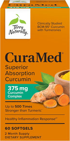 Terry Naturally CuraMed 375mg - Antioxidant Supplement for Brain & Immune Health Support - Dietary Supplement with Curcumin & Turmeric Essential Oil - Herbal Liver Support - 60 Softgels