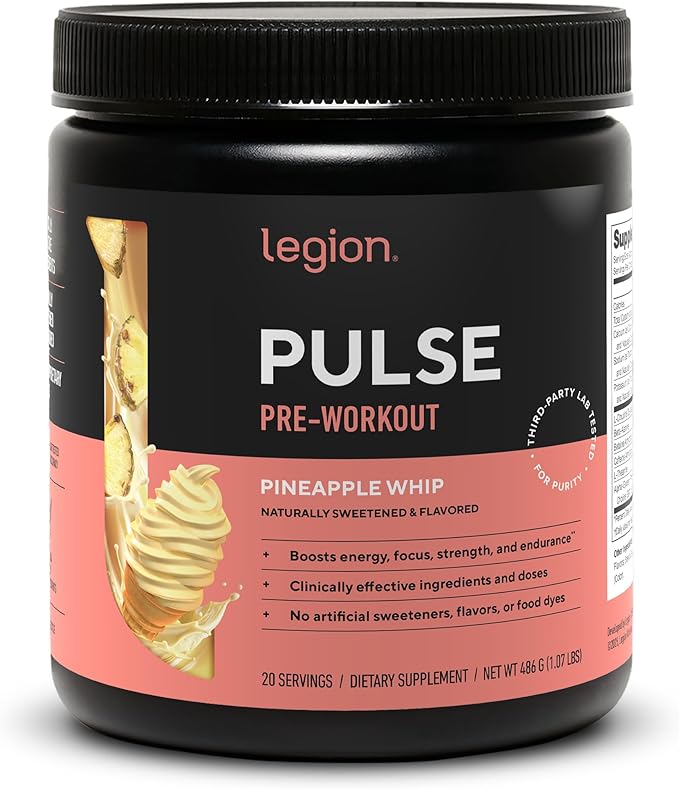 LEGION Pulse - All Natural Nitric Oxide Preworkout Drink to Boost Energy, Creatine Free, Naturally Sweetened, Beta Alanine, Citrulline, Alpha GPC (Pineapple Whip)
