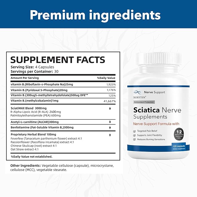 Sciatica Nerve Pain Relie | Botanical Extracts | Carefully Selected Ingredients, Premium Quality, 120 Capsulesf