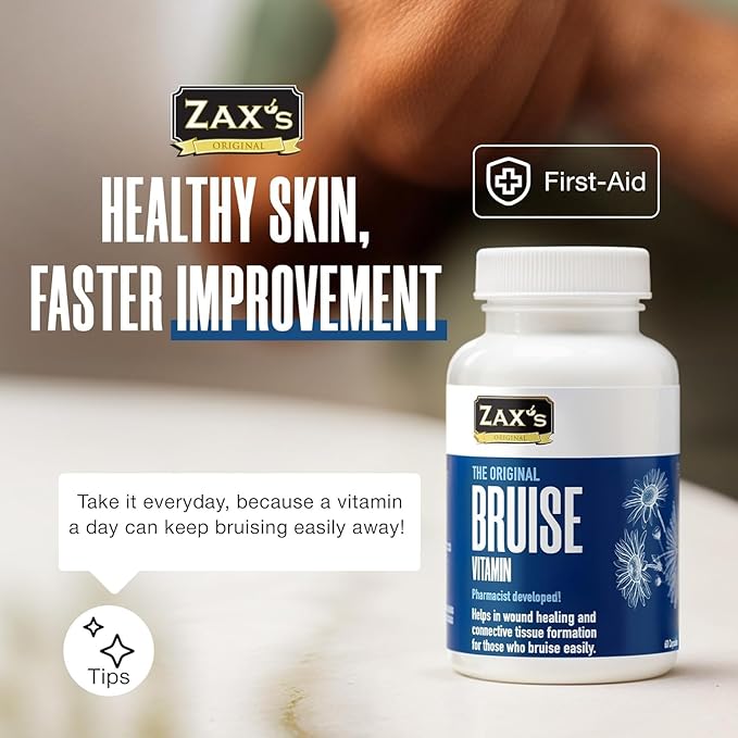 ZAX'S ORIGINAL Bruise Vitamin 2-Pack – Pharmacist-Developed Bruising Supplements, Potent Swelling & Bruise Reducer with Zinc, Vitamins K, D3, C, Citrus Bioflavonoids, 120 Caps, Pair with Arnica Cream