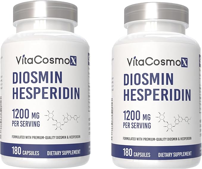 Diosmin Hesperidin 1200 mg Complex, 180 Capsules, Citrus Bioflavonoids Rich Fruit Extract, 100% Vegetarian, Non-GMO & Gluten Free Diosmin Supplement with Max Strength - 2 Packs