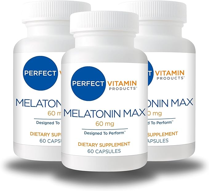 60mg Extra Strength Melatonin MAX - High Dosage Melatonin, Vegan, Non-GMO, Gluten-Free (3-Pack)
